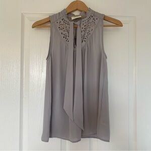 Maeve by Anthropologie Luca Tie Neck Blouse Gray sleeveless Size 0 Cutout